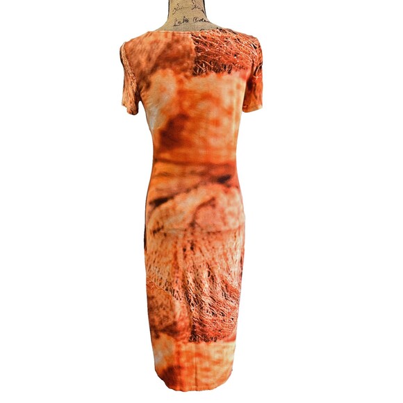 APRIORI/Escada group Orange Volcano Lava Print Short Sleeves Midi Dress Sz 8 - Picture 5 of 11